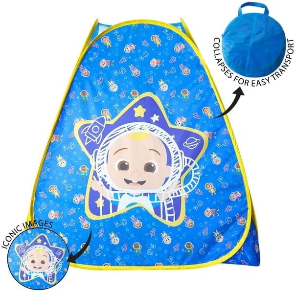 Cocomelon 3-Piece Slumber Set,Kids Indoor/Outdoor Pop Up Play Tent with UPF 30+ Protection, Pillow & Flashlight