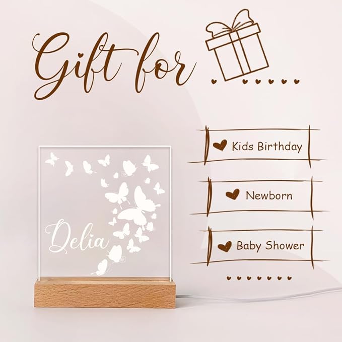 Personalized Night Light for Baby Kids, Custom Name Butterfly Led Lamp for Girls Boys, Customized Name Night Lights Gift for Children Nursery