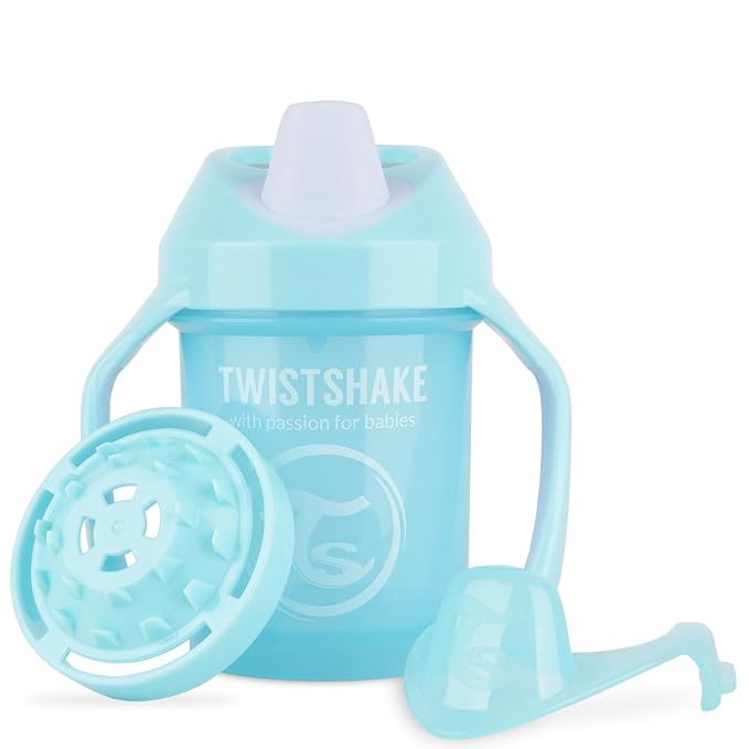 Twistshake Non-Spill Mini Baby Sippy Cup with Soft Spout and Fruit Mixer - 230ml | Leak Proof Baby Weaning Cup | Easy-Grip Toddler Cups | BPA-Free Sippy Cups for Toddlers | Pastel Blue- 1 Count
