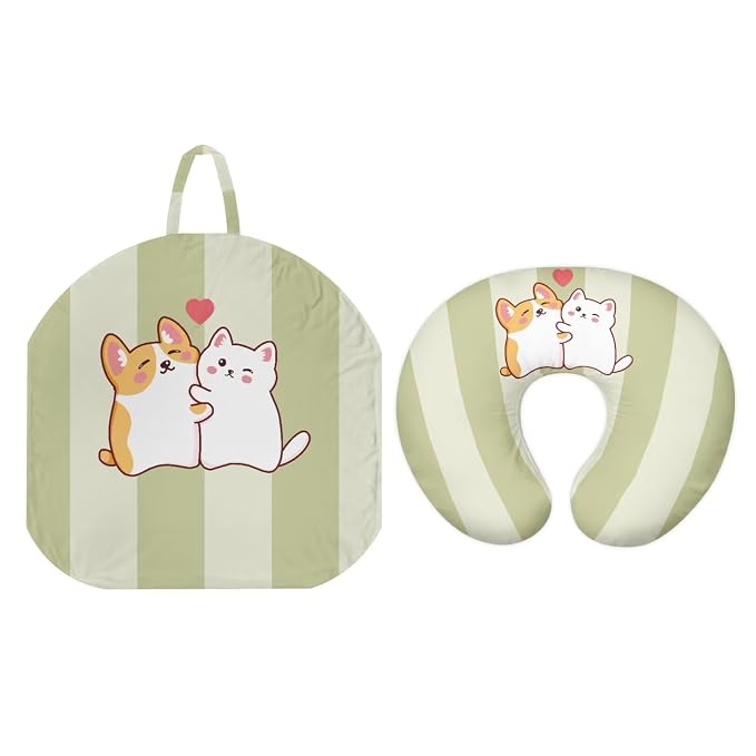 Light Green Stripes Nursing Covers for Breastfeeding Pillows,Cute Kitty Dog Breastfeeding Pillow Cases and Newborn Lounger Cover Slipcover 2 Pack Set for Boy and Girls（Cover Only）
