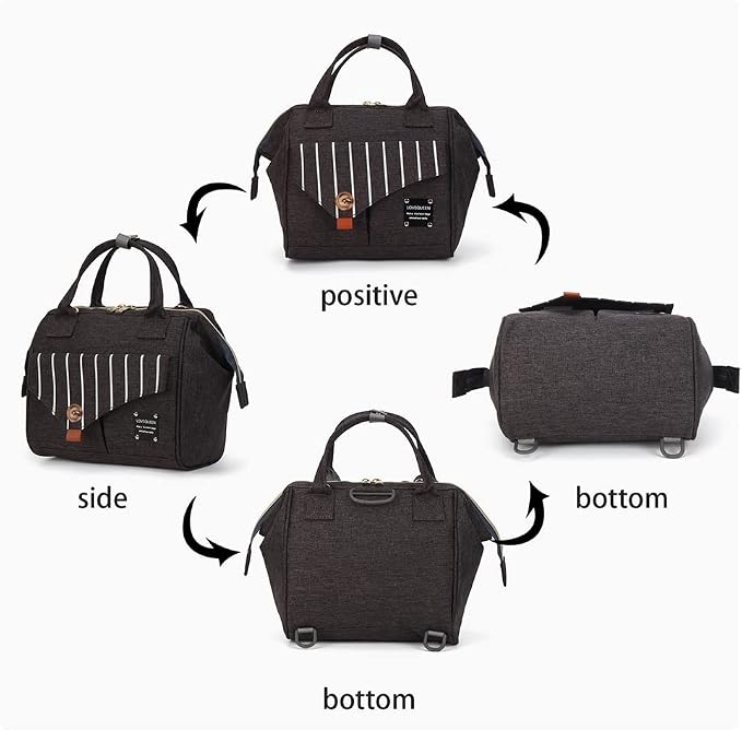 Diaper Bag Backpack- Baby Waterproof Multi-Function Mini Smart Diaper Bag Backpack With Insulation Pocket Baby Messenger for Outdoor & Working Mothers, Small Size (Black)