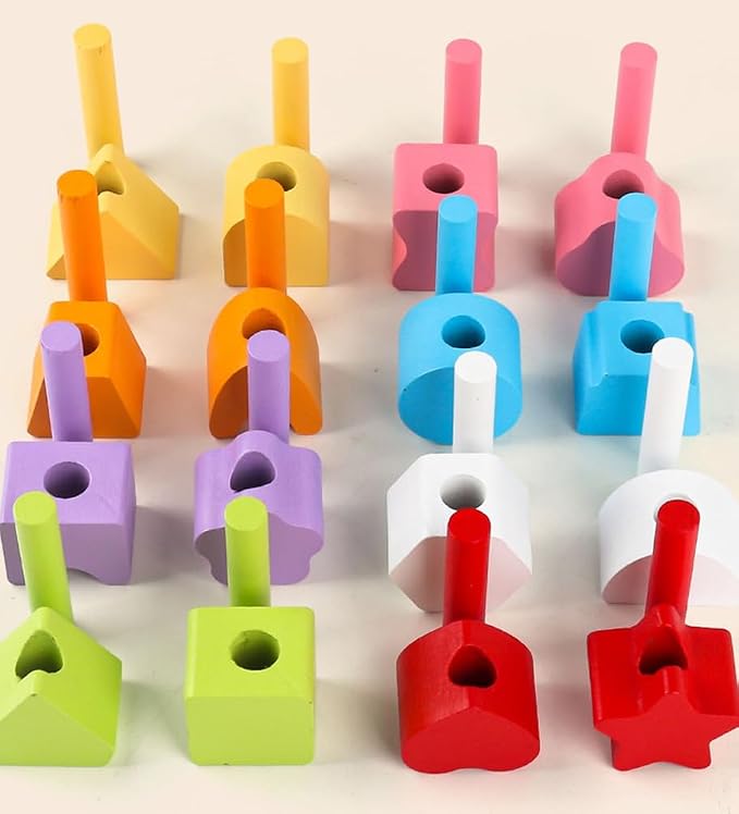 Color Matching Stacking & Sorting Peg Board, Geometric Shape Building Blocks with Activity Cards