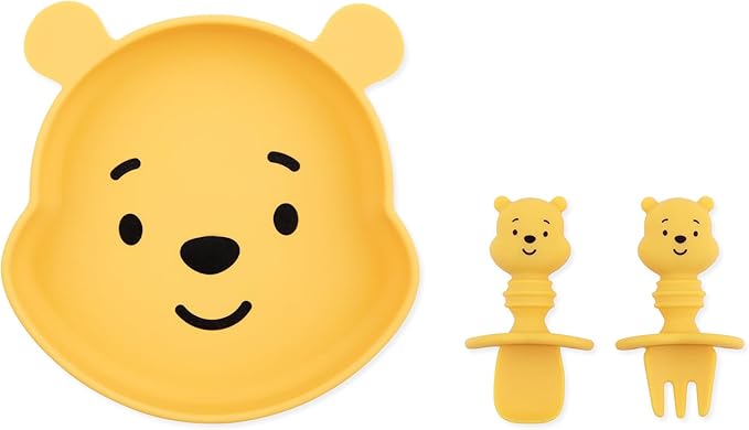 Bumkins Disney Winnie the Pooh - Silicone Grip Dish, Training Chewtensils - For Ages 6 Months+ - Suction Base - 100% Food-Safe Silicone - Oven, Microwave, Freezer, & Dishwasher Safe