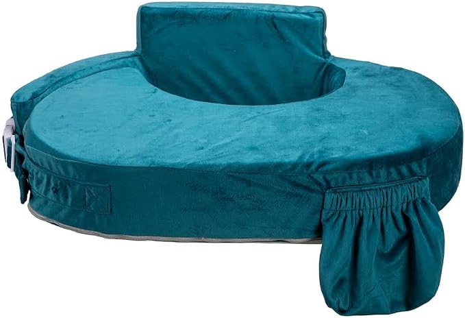Deluxe Nursing Pillow with 2 Velvet Covers – Breastfeeding Pillow with Back Support, Adjustable Waist Strap, Storage Pocket & Travel Bag (Teal/Grey)