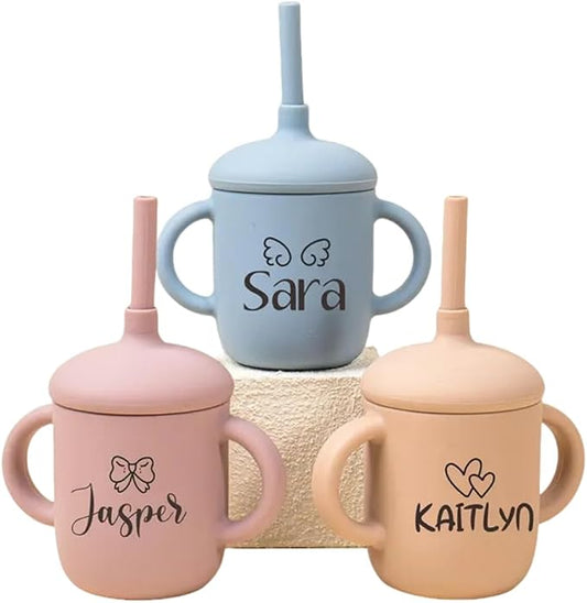 Custom Baby Sippy Cup with Engraved Name,Personalized Silicone Baby Cup with Handle,Newborn & Christmas Gift