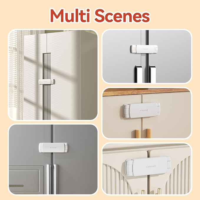 EUDEMON 2 Pack Latest French Fridge Lock French Door Refrigerator/Freezer Lock Apply to Max 3.54"(90mm) Two Door Gap Distance for Kids & Babies,Easy to Install no Tools Need or Drill (White)