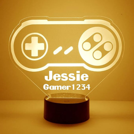 Personalized Gaming LED Sign Night Light Lamp with Remote, Custom Text, Acrylic Display with 16 Colors & 4 Modes, Battery or USB Power, Made in The USA (Controller 3)