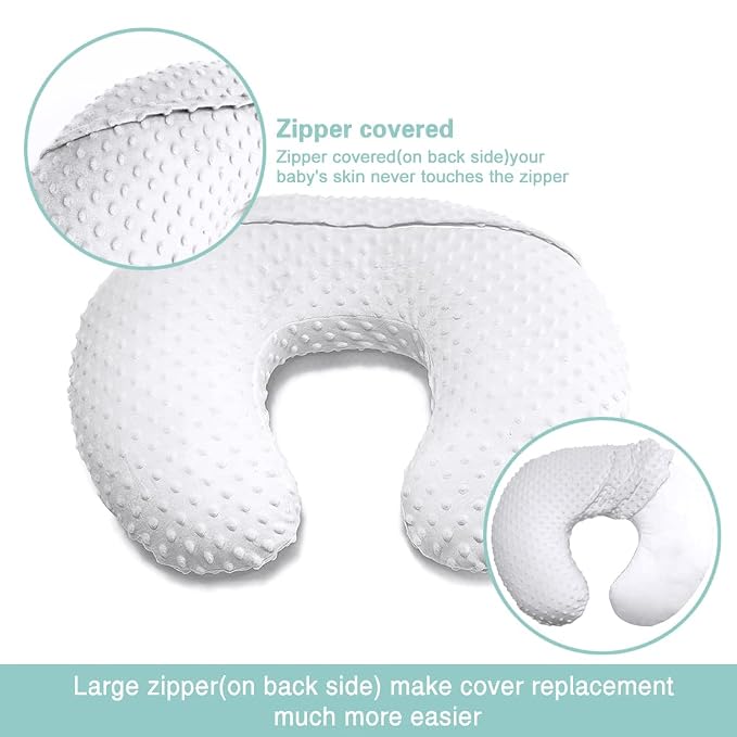 OWLOWLA 2Pack Nursing Pillow Cover White&Khaki Nursing Covers Set Breastfeeding Pillow Slipcover Fits Naked Nursing Pillow for Baby Boy Girl(White/Khaki)