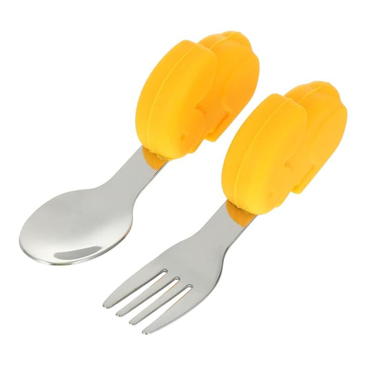 Kisangel 2Pcs Training Tableware Stainless Steel Spoon Fork for Cartoon to Eat for Dinning Utensils