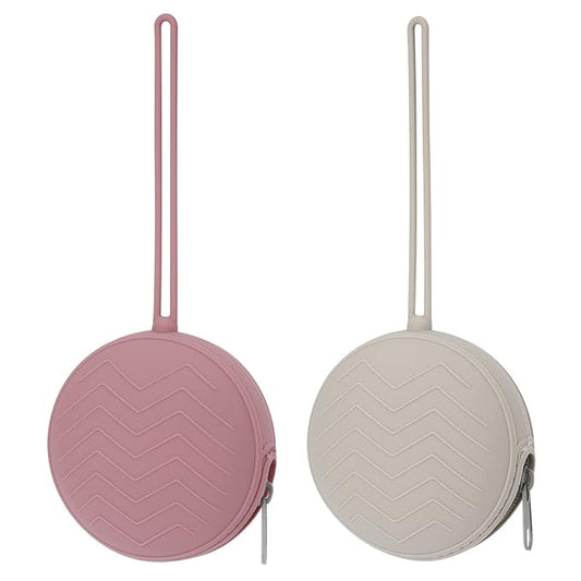 2 Pack Pacifier Holder Case, BPA Free Newborn Baby Silicone Pouch for Boys & Girls, Portable Container Case (Light Grey, Power Rose)