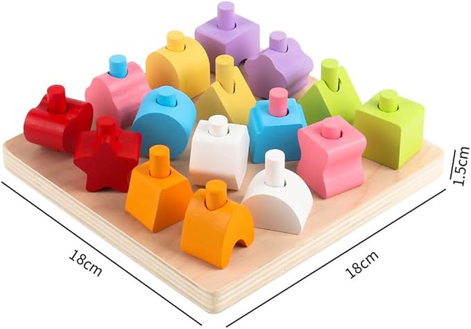 Color Matching Stacking & Sorting Peg Board, Geometric Shape Building Blocks with Activity Cards