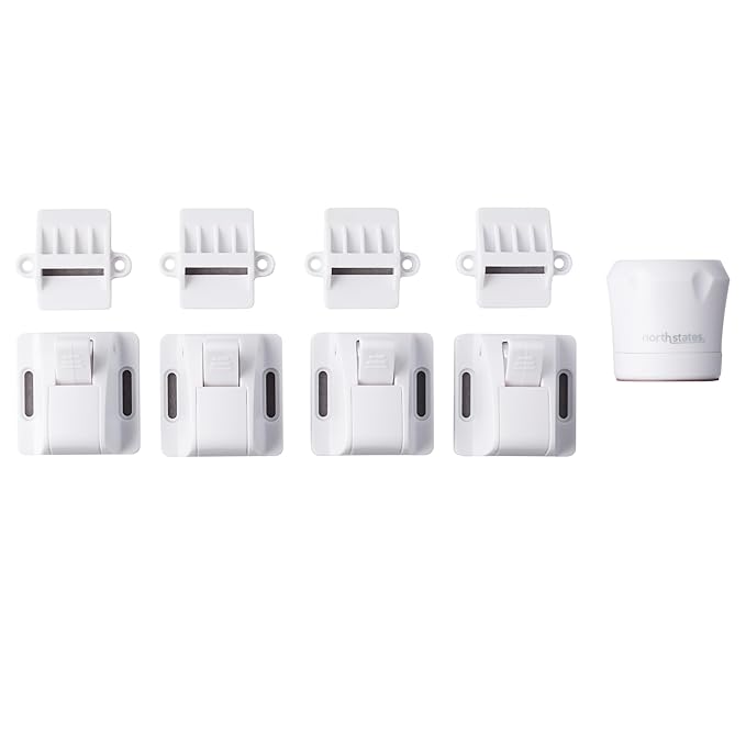 Toddleroo by North States - Magnetic Cabinet Locks for Baby Proofing: Child Proof Cabinet & Drawer Locks - 4 Pack - White