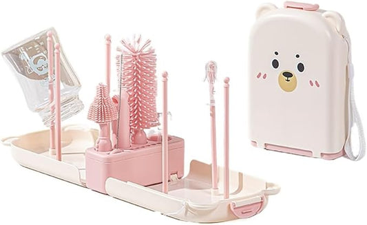 Baby Bottle Brush Set Portable Silicone Tool Set for Cleaning Newborn Baby Bottles and Nipples (Pink)