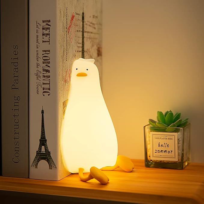 Lying Flat Duck Night Light, 3 Level Dimmable LED Nursery Nightlight,Cute Lamps Silicone Light Up Duck,Rechargeable Bedside Touch Lamp for Breastfeeding Toddler Baby Kids Decor