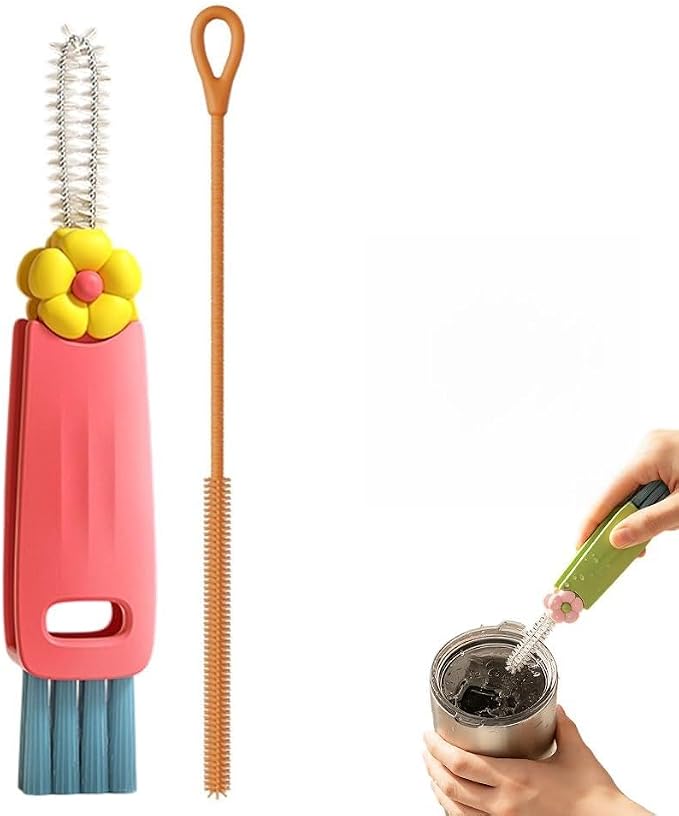 3 in 1 Cup Lid Cleaning Brush, 2026 New Bottle and Straw Brush Cleaning Set, Multifunctional Bottle Brush Cleaner, Crevice Cleaning Brush Tools for Gap Tight Spaces, Home Kitchen Gadgets (Red A)