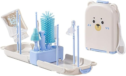 Baby Bottle Brush Set Portable Silicone Tool Set for Cleaning Newborn Baby Bottles and Nipples (Blue)