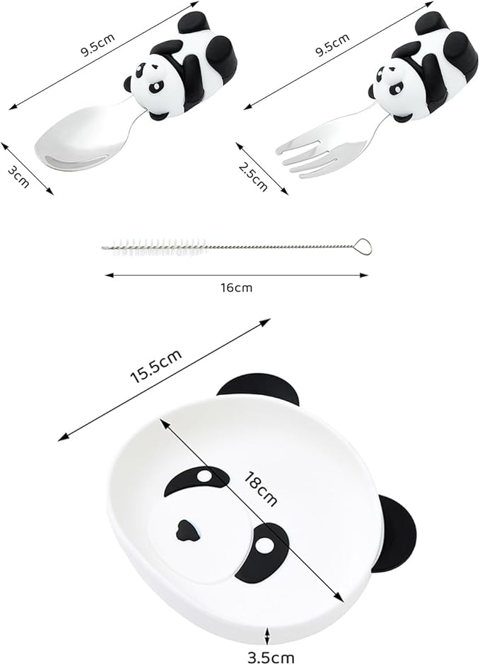 4-Piece Silicone Baby Feeding Set ??Baby Plates with Strong Suction, Toddler Plates Set, Unbreakable Food-Grade Silicone Divided Plate with Spoon, Fork & Straw Brush