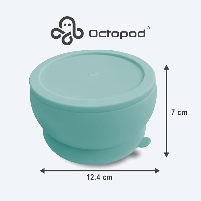 Octopod Silicone Baby Suction Bowl With Lid - Toddler & Baby Bowls, Baby Food Containers, Spill Proof Bowls For Toddlers, Suction Baby Bowls With Lids, Food Grade Silicone Bowls For Babies (Blue)