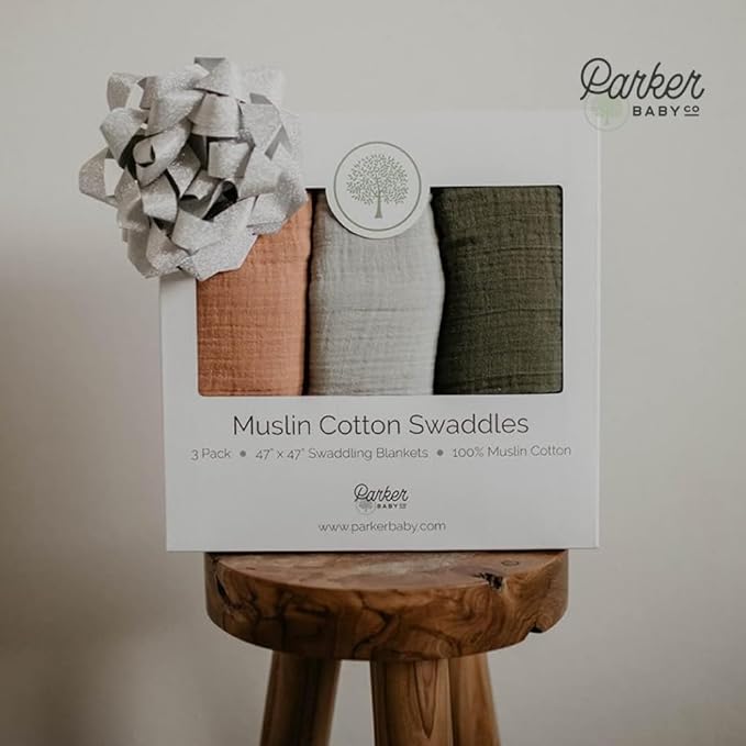 Parker Baby Swaddle Blankets - 3 Pack of 100% Cotton Muslin Swaddle Blankets for Baby Boys and Girls - Unisex/Gender Neutral - Estes Set