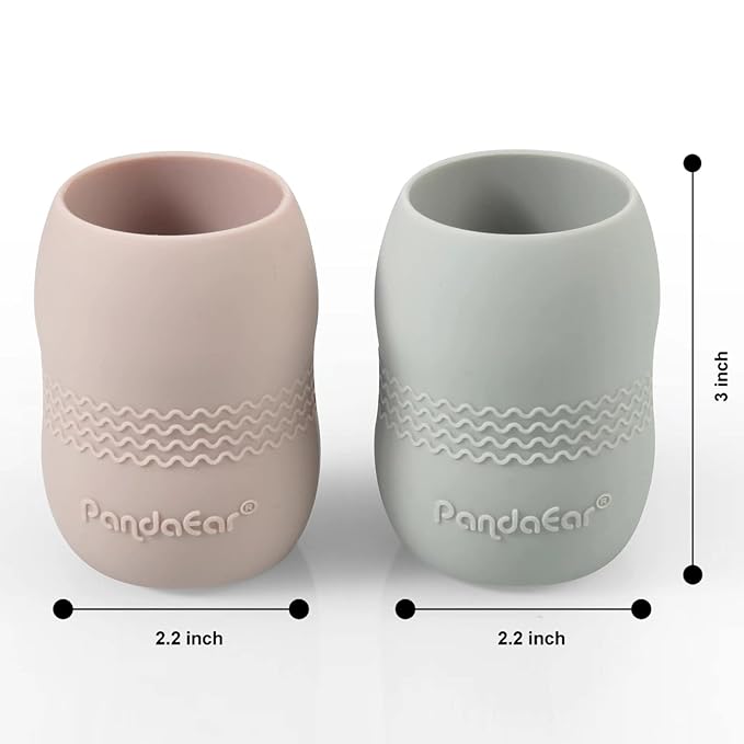 PandaEar 2 Pack100% Tiny Silicone Drinking Training Cup for Baby and Toddler, 3.5oz (Pink/Grey)