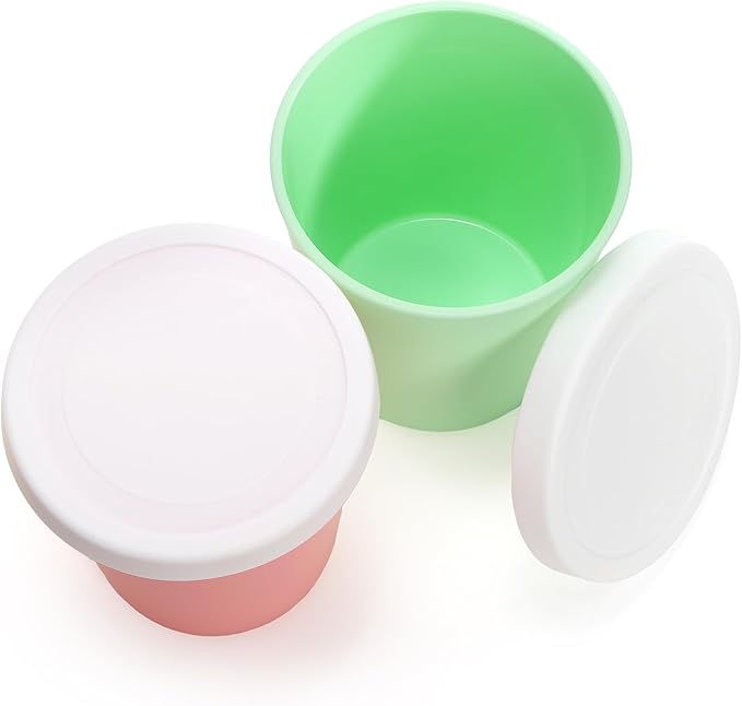 4 Pack Ice Cream Containers, 1 Quart Reusable Freezer Storage Tubs with Silicone Lids Spoon, Ice Cream Pint BPA-Free Yogurt Containers for Homemade Sorbet, Dishwasher Safe