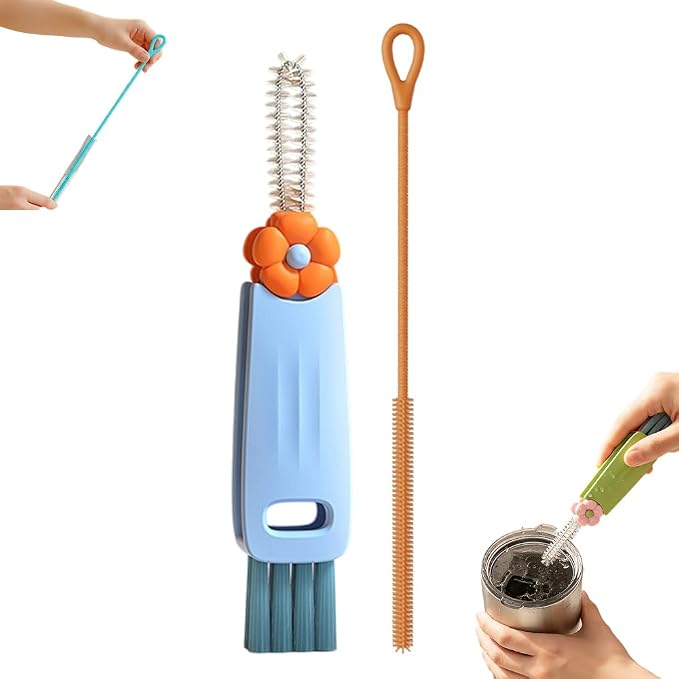 3 in 1 Cup Lid Cleaning Brush, 2026 New Bottle and Straw Brush Cleaning Set, Multifunctional Bottle Brush Cleaner, Crevice Cleaning Brush Tools for Gap Tight Spaces, Home Kitchen Gadgets (Blue A)