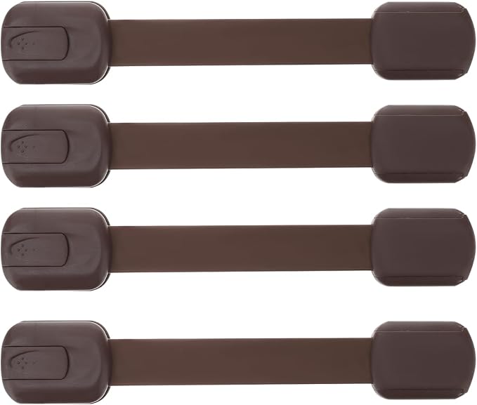 KOMBIUDA Adjustable Child Safety Cabinet Locks Brown - Baby Proof Strap Drawer Latches for Cabinets Appliances Refrigerators - Easy Peel and Stick Installation for Home Safety