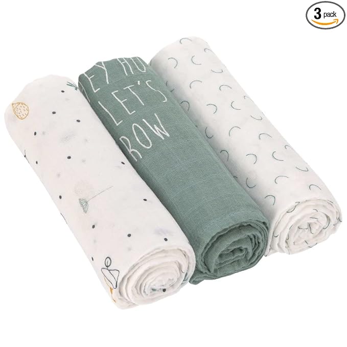 LSSIG Baby Blanket Set of 3 Cotton 80 x 80 cm Swaddle & Burp Blanket L Garden Explorer Boys