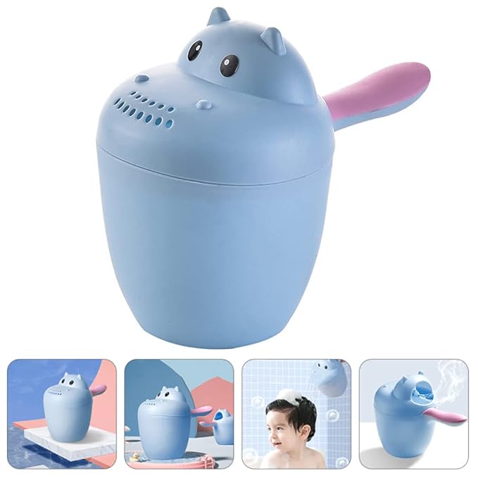 Eforcase Baby Bath Rinse Cup Protecting Infant Eyes, Cute Hippo Shape Baby Rinse Cup, Bath Cup, Wash Hair Cup Child Shower Baby Shower Water Scoop, One Size Fits All