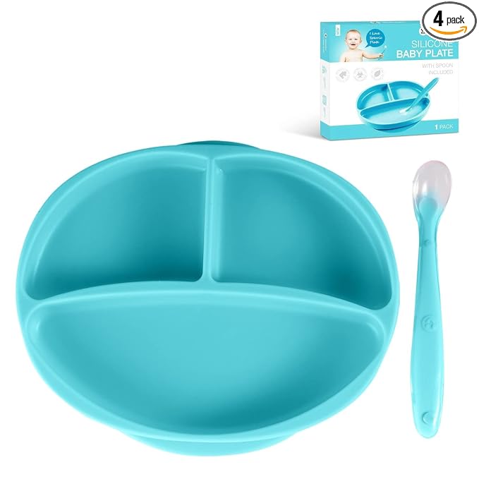 Sperric Silicone Suction Plate for Baby - 100% Food Grade Silicone Divided Plate | Toddler Self Feeding Training Suction Plate Set | BPA-Free, Microwave & Dishwasher Safe Stay Put Plates (Blue)