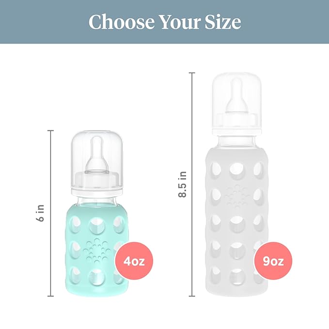 Lifefactory Glass Baby Bottle with Protective Silicone Sleeve and Stage 1 Nipple Mint 4 Oz 1 Count (Pack of 1) (LF110013C4)