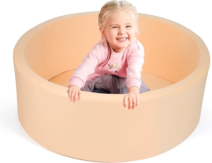 Foam Ball Pit, 36" x 12" Indoor Outdoor Soft Round Ball Pool Playpen Ideal Gift Toy for Kids, Soft Ball Pit (No Balls) - Beige