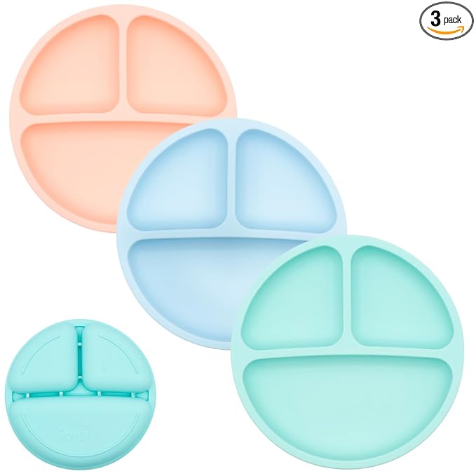 WeeSprout Silicone Divided Plates (No Lids), 100% Food Grade Silicone Divided Plates for Toddlers & Kids, Dishwasher & Microwave Safe