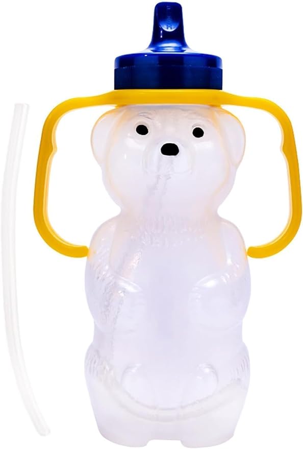 TalkTools Honey Bear Straw Cup with Handle, 7oz ??Soft Straw Trainer for Babies & Toddlers 4+ Months ??Easy-Grip, Dishwasher Safe.
