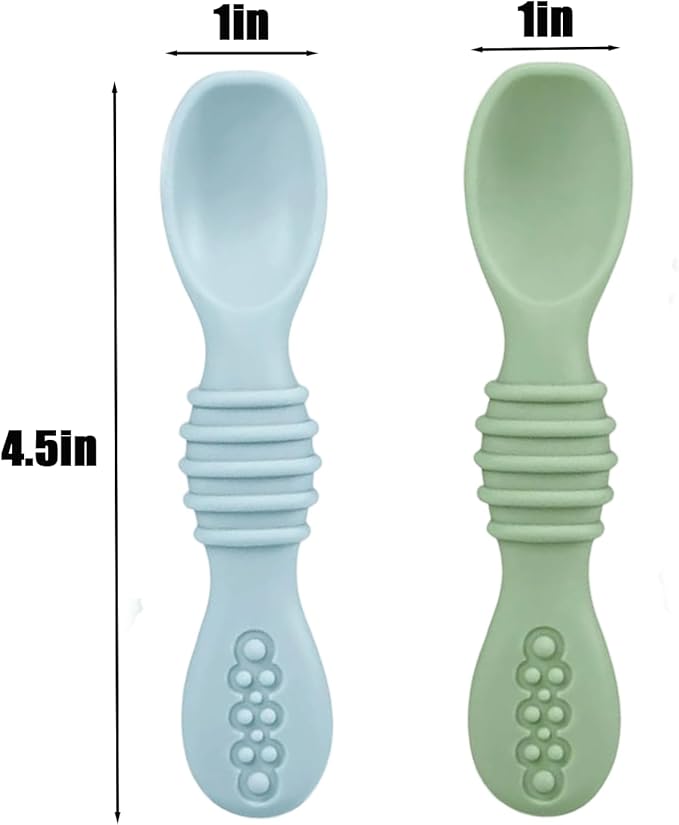 PandaEar 2 Pack Stainless Steel Baby Suction Plates & 2 Pack Spoons, Toddler Utensils Baby Feeding Set, Divided Plates for Baby Led Weaning Supplies, BPA-Free (Blue/Green)