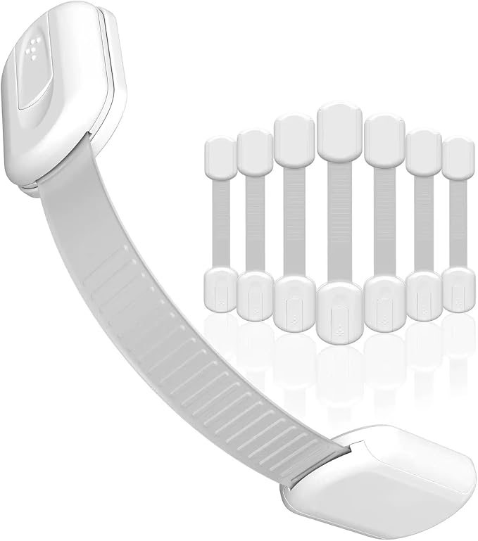 Premium Baby Safety Cabinet Locks (10 Pack) – Adjustable Child Proof Straps with Strong Adhesive – No Drill Easy Install – Secure Cabinets, Drawers, Fridge & Toilet – White