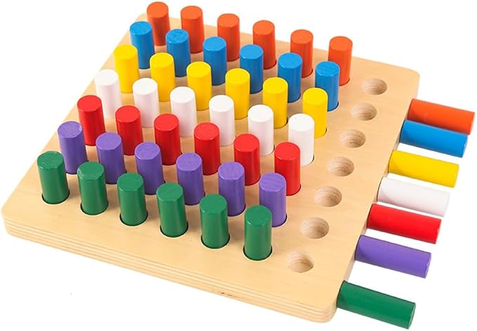 Ontessori Cylinder Socket Peg Board Toy, Wooden Color Matching Insert Rod Puzzle