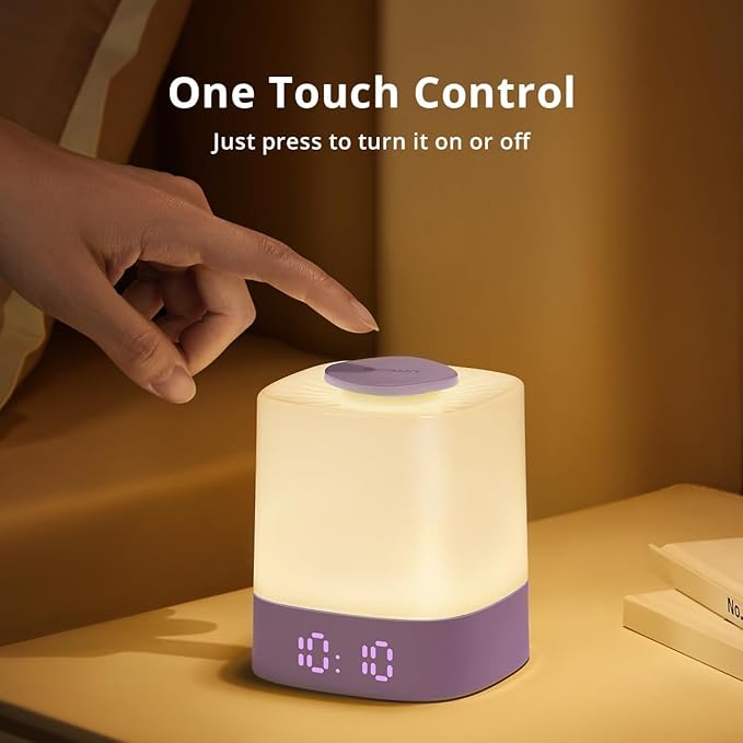 Lyridz LED Nursery Night Light with Clock, Portable Breastfeeding Table Lamp for Baby with Remote Control, 4000mAh Rechargeable Battery, Dimmable, 3 Color Temperature