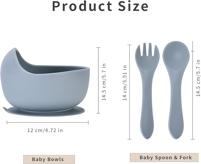 Silicone Baby Feeding Set, Baby Bowls, Baby Spoons and Baby Forks Can Fit in the Dishwasher and Microwave with Baby Feeding Supplies (B-2)