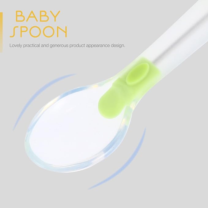 2PCS Silicone Spoons Set Portable Lightweight Soft Feeding Utensils for Self-training and Easy Grip Yellow Green Cutlery for Early Weaning
