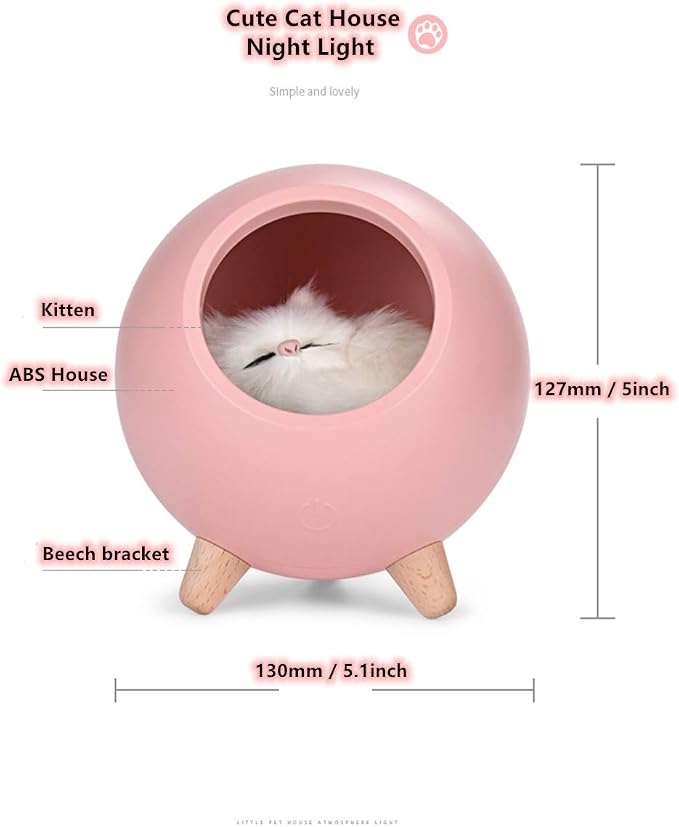Fantasee Creative Little Cat Pet House Night Light Kitten Bedside Sleeping Nursery Light USB Rechargeable Touch Dimmable Atmosphere Light for Baby Child Birthday Party Gift Home Decor (Pink)