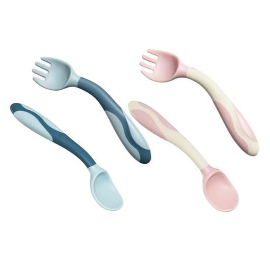 DECHOUS 2 Sets Training Utensils Silicone Fork Spoon for Soft Bendable Feeding Tool Safe Dining Accessories