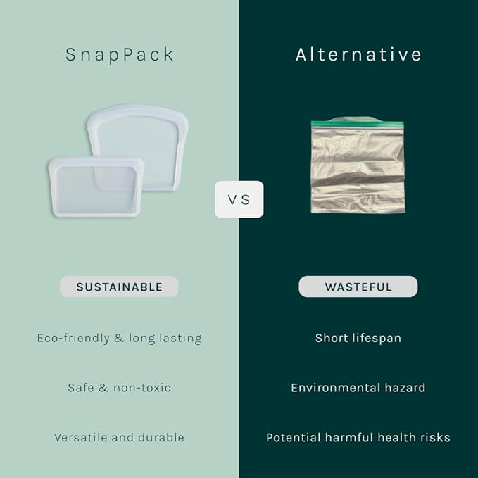 SnapPack Reusable Snack & Sandwich Bags, 2-Pack, 100% Pure Platinum Silicone, Dishwasher Safe, Heat?‘Resistant, Freezer?‘Safe and Sous?‘Vide capable (Peach)