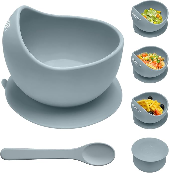 Silicone Suction Bowls for Baby Toddler - BPA Free Silicone Bowl and Spoon Set for Baby Led Weaning & Self Feeding - Toddler Sticky Dishes, Microwave & Dishwasher Safe