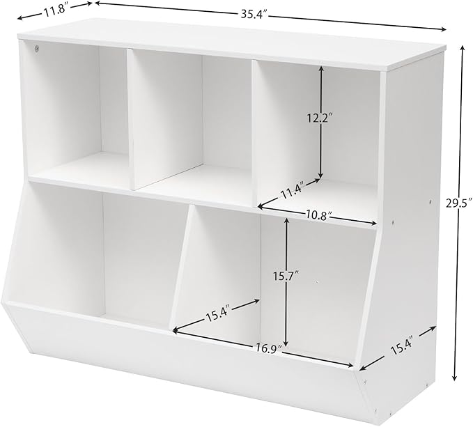 HOOBRO Kids Bookshelf, Bookcase Footboard, Toy Storage Cubby, Children's Toy Shelf, 35.4" L Storage Cabinet, Fit for Children's Room, Playroom, Hallway, Kindergarten, White WT32CW01