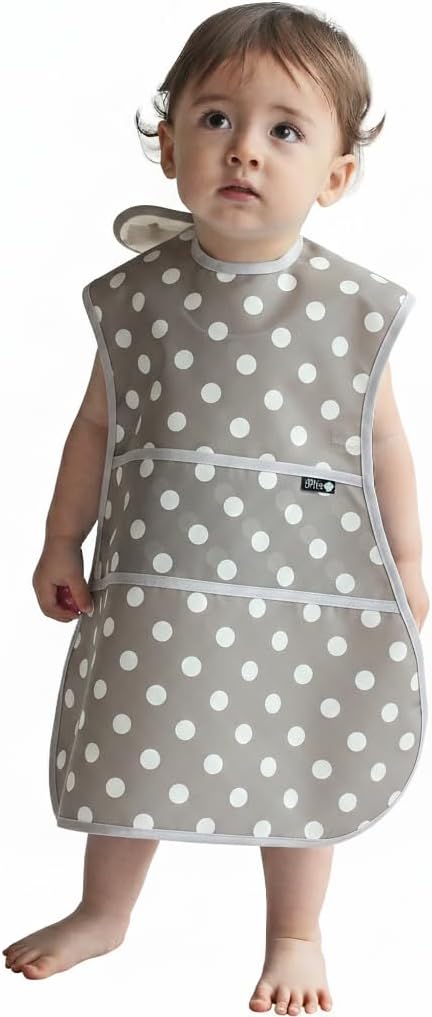 Plie Full Coverage Waterproof Feeding Bib for Toddlers – Extra Long Apron Bib for Mealtime, Self-Feeding, High Chairn