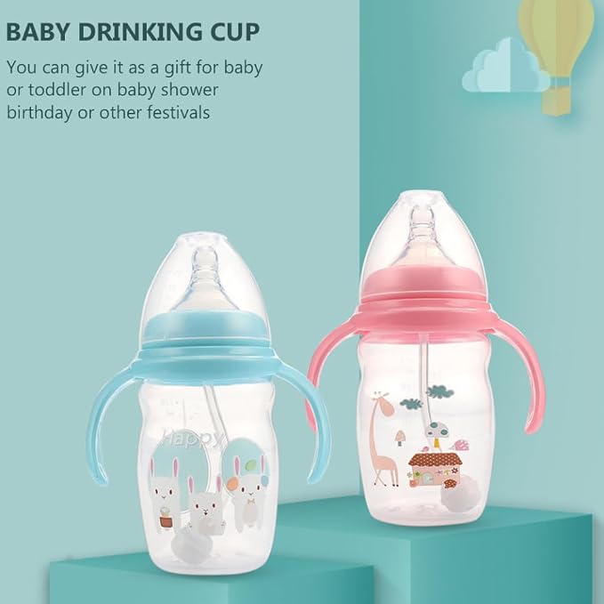 Milisten 1pc Boy Girl Straw Cup Boy Girl Milk Bottle Bloating Straw Bottle Double Handles