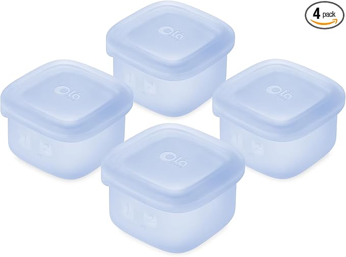 Olababy Clear Sense Silicone Storage Containers 4pk for Baby Food, Snacks, Formula, Puree, Sauce & More | Micro Plastic & BPA-Free | Daycare Essentials for Toddlers and Kids (Blueberry, 2 oz / 60 ml)