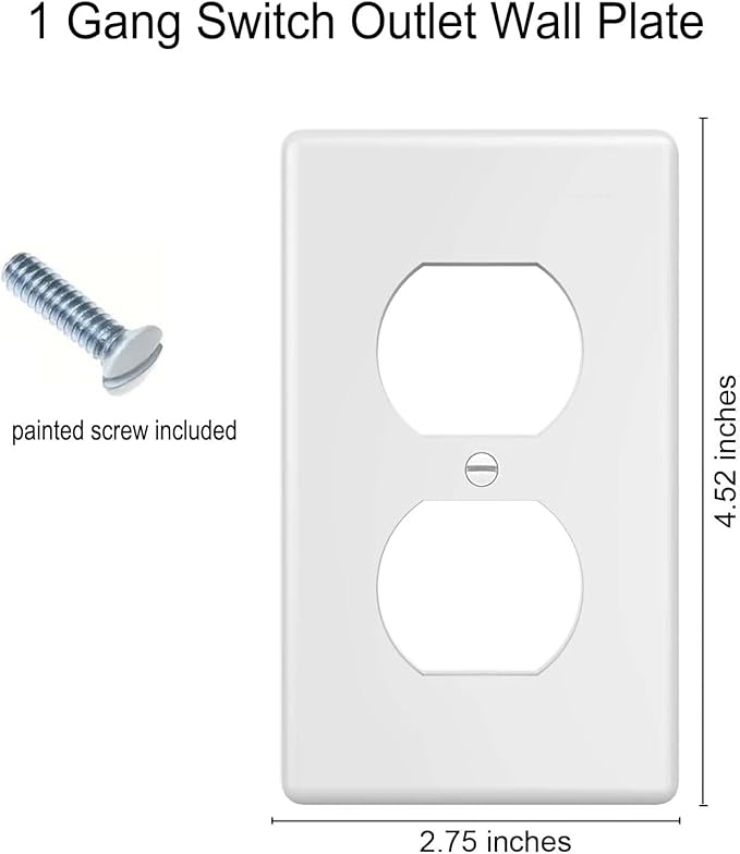 ZEFTV Duplex Wall Plates 1-Gang Switch Outlet Electrical Cover Plate Unbreakable Thermoplastic Faceplate for Light Receptacle Outlet Switch, White (10 Pack)