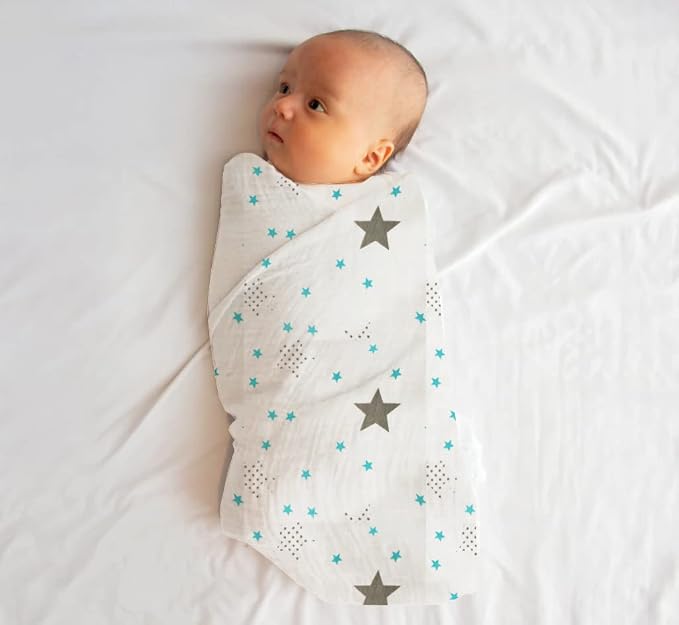 100% Muslin Swaddle Blankets,Baby Swaddling Blankets for New Born, Baby Receiving Blankets Unisex, Soft, Warm and Cosy Blankets Pack of 4, Size 47 x 47 inches,Gift for Mom Night Sky Reverie